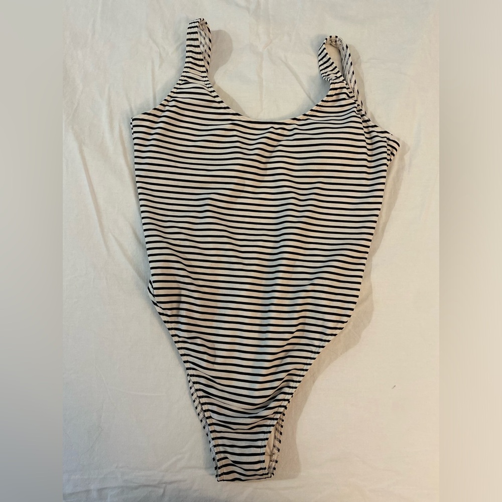 Black & White striped one piece bathing suit